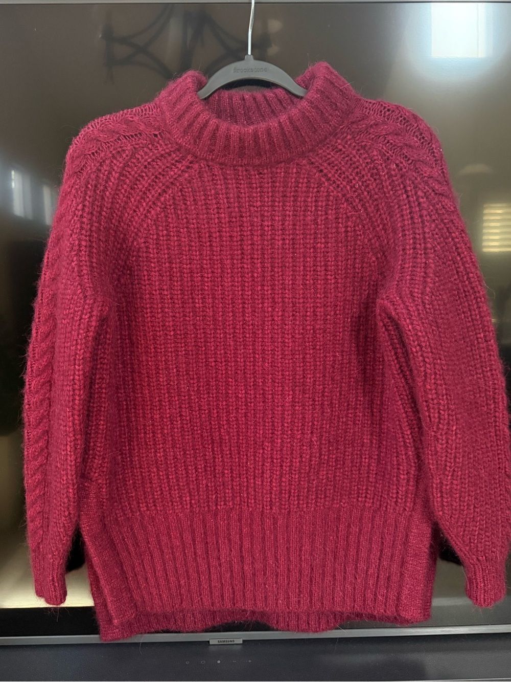 AYR The Spark Mock Neck Maroon Chunky Knit Sweater - Picture 3 of 10